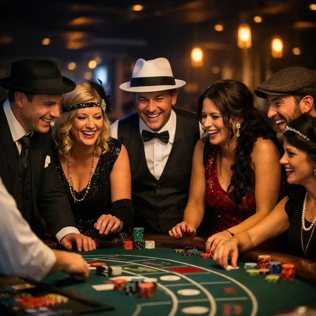 Goście bawiący się na wieczorze casino