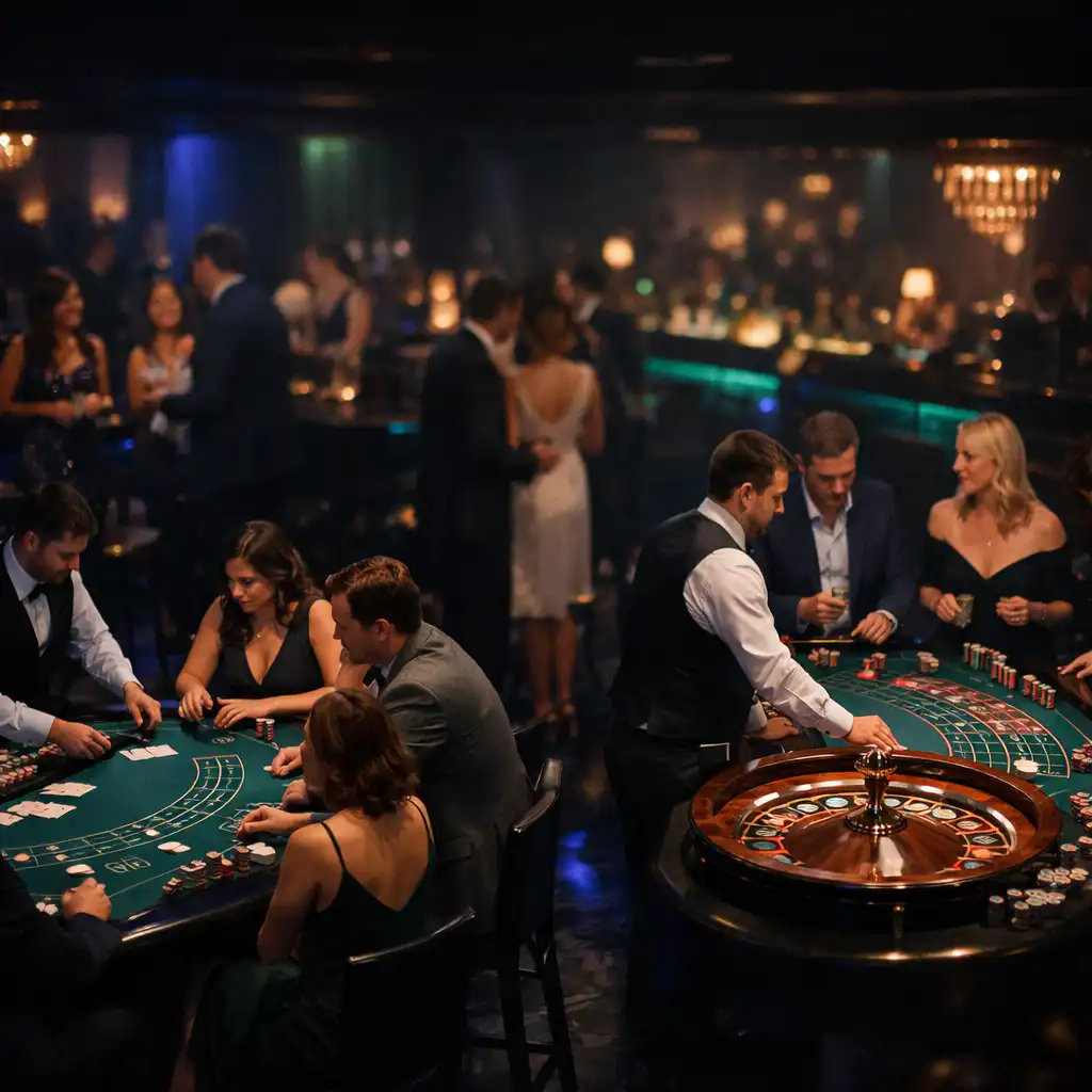 Elegancki wieczór tematyczny casino z grami stołowymi